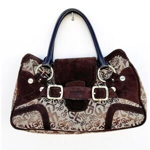 Vintage GF FERRE Monogram Satchel Bag Brown Suede Leather Y2K Ittierre Italy 90s